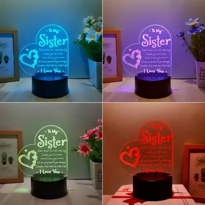 1pc  Love  3D Night Light, 3D Optical Illusion Lamp With Touch, 7-Color Changing Ambient Light For Bedroom