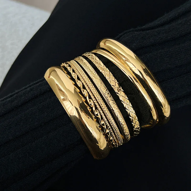 Vintage Punk Bracelets Set for Women Twist Texture Bangles Gold Silver Color Jewelry Statement Streetwear Goth image 4