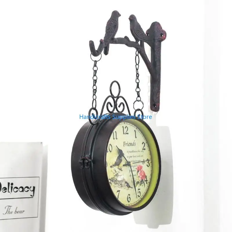 R1WA Double Sided Wall Clock Wall Hanging Clock Decoration for Home Office Room