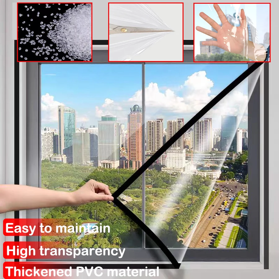 Removable Static Cling Window Insulation Film for Winter Heat Retention Windproof Energy Saving Transparent DIY Window Covering