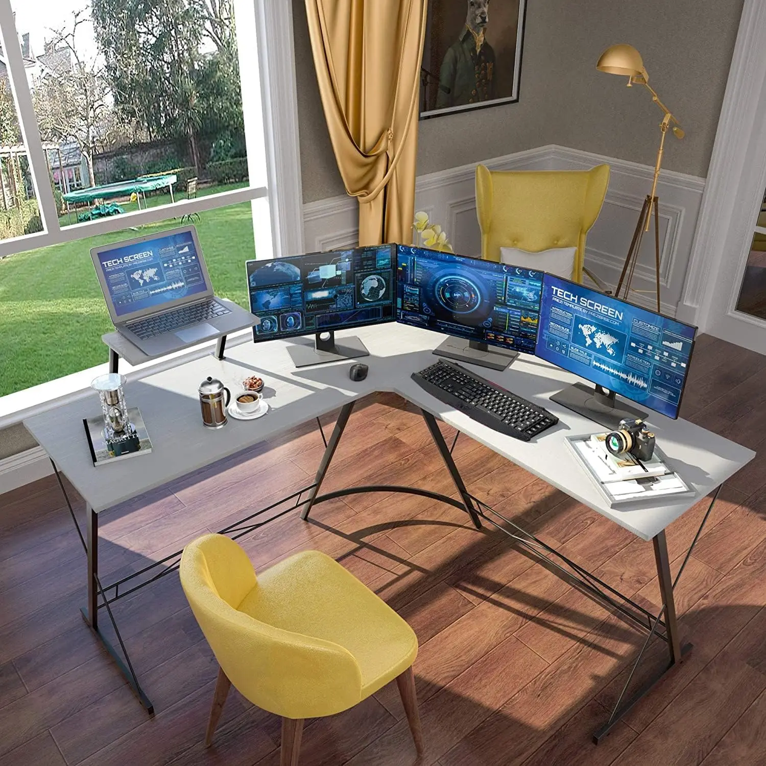 L Shaped Gaming Desk Computer Corner Desk Home PC Desk, Office Writing Workstation with Large Monitor Stand