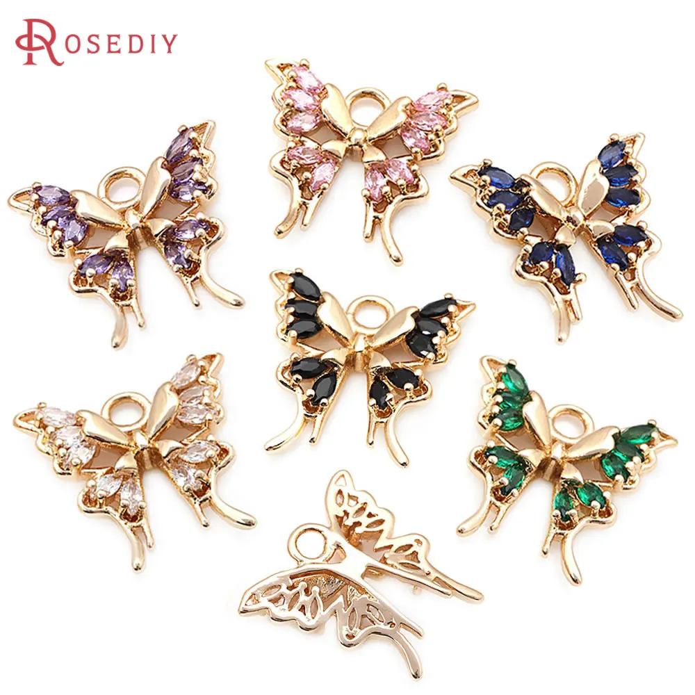 

4PCS 15x15.5MM 18K Gold Color Brass Zircon Butterfly Charms Pendants Necklace Earrings High Quality Jewelry Diy Accessories