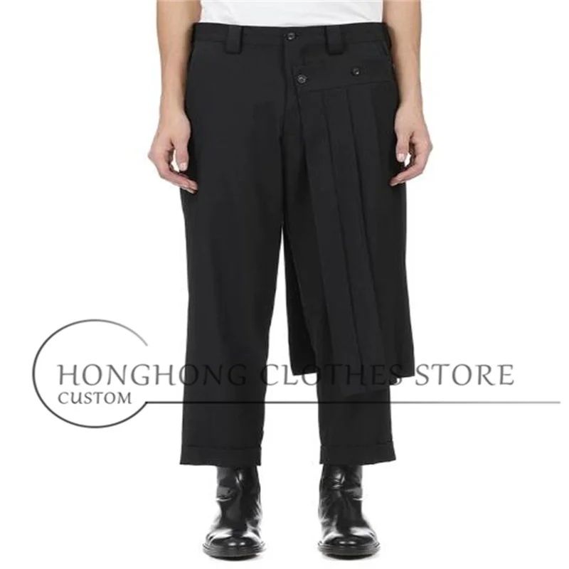 Black conical short-legged straight-leg nine-inch pants - Deconstructed three-dimensional winter and autumn plus-size pants