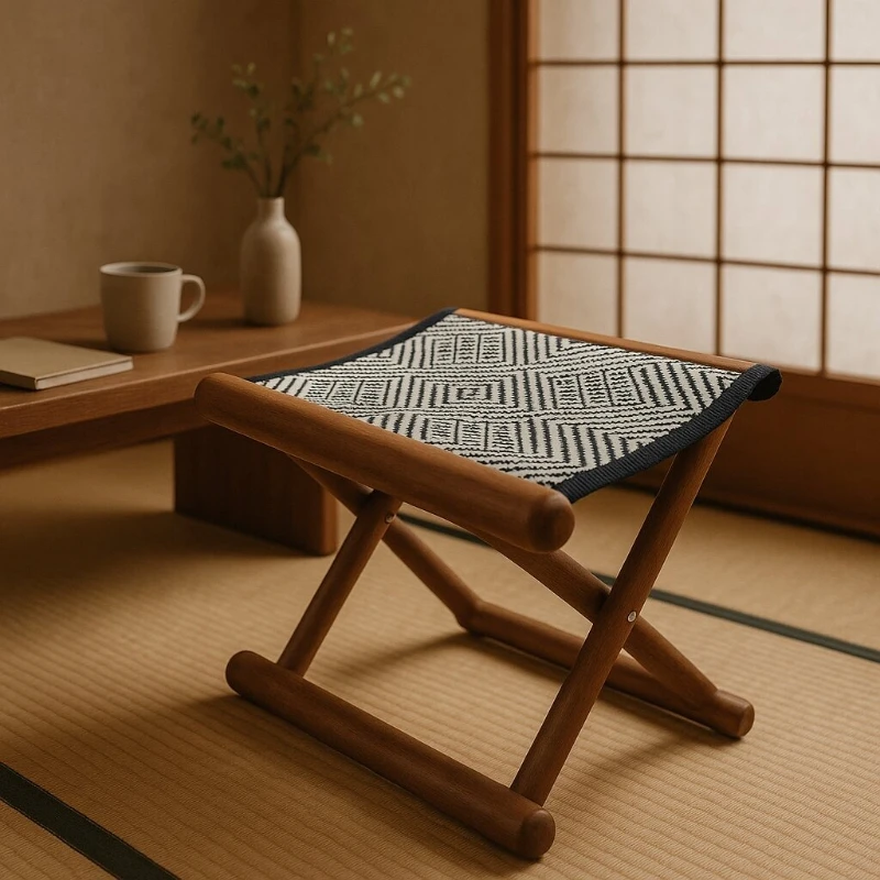 

Портативный складной табурет для кемпинга на открытом воздухе, легкое деревянное сиденье с хлопковой тканой столешницей, компактная складная скамейка для дома и путешествий