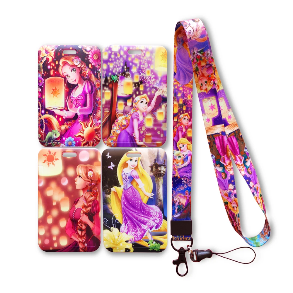 Disney Rapunzel Girls Name Card Covers ID Card Holder Students Bus Card Case Lanyard Visit Door Identity Badge