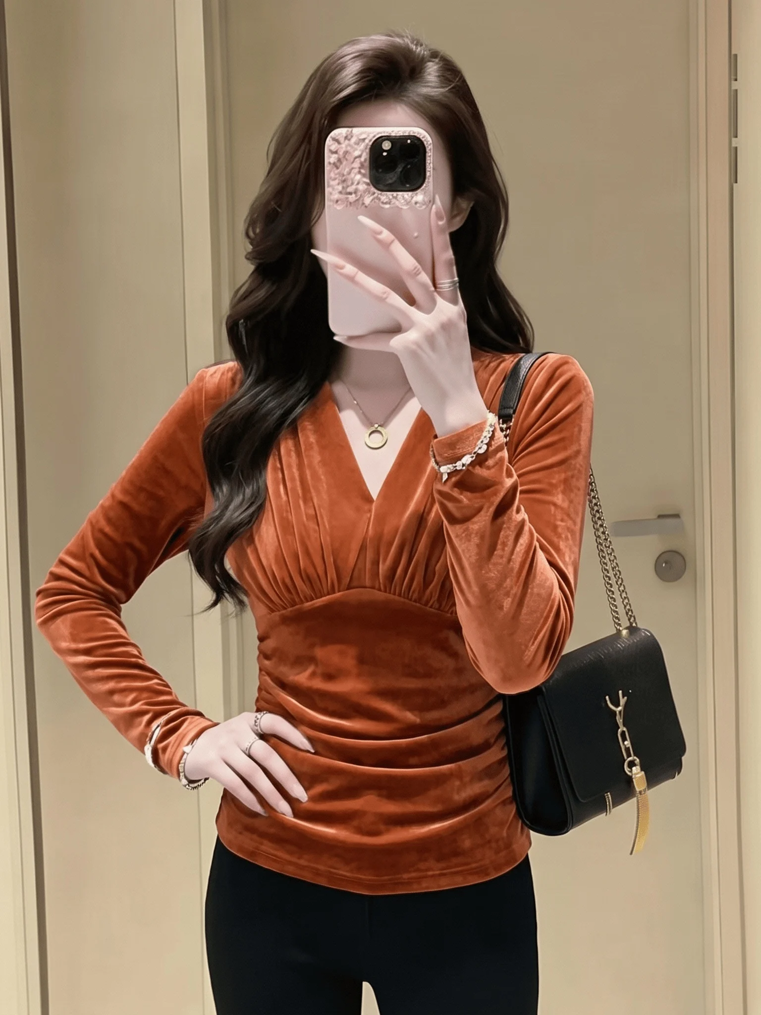 Velvet Long Sleeve T-Shirt Women's Autumn 2026 New Slim Fit Design Base Shirt Top Casual Style Universal Size Loose Fit Pure ...