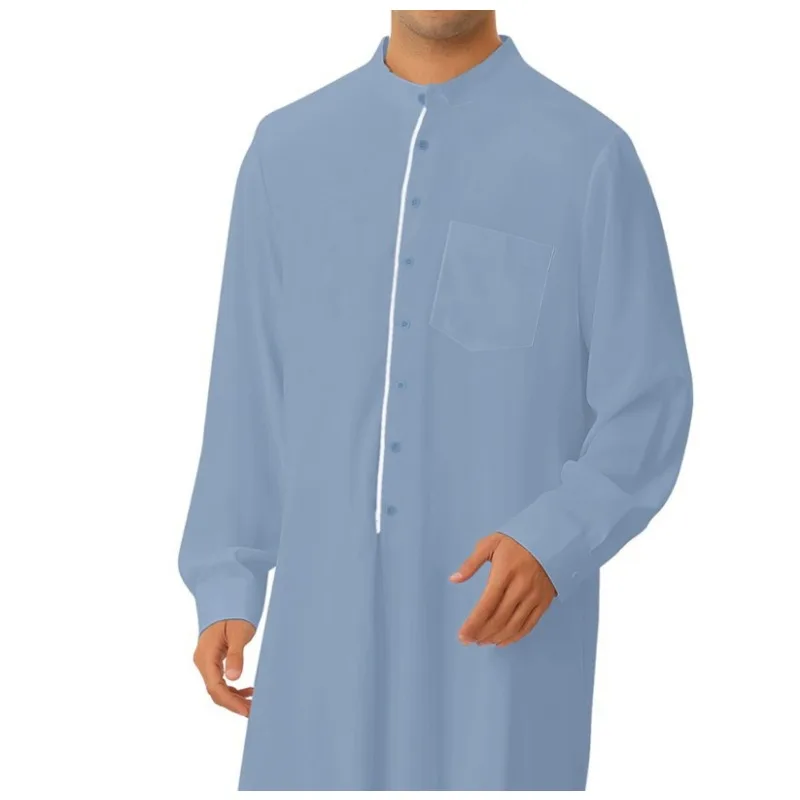 2023 Casual Pocket Long Shirt Muslim Fashion Arabic Islamic Men Clothing Saudi Jubba Man Kaftan Thobe Caftan Homme Abayas Robe