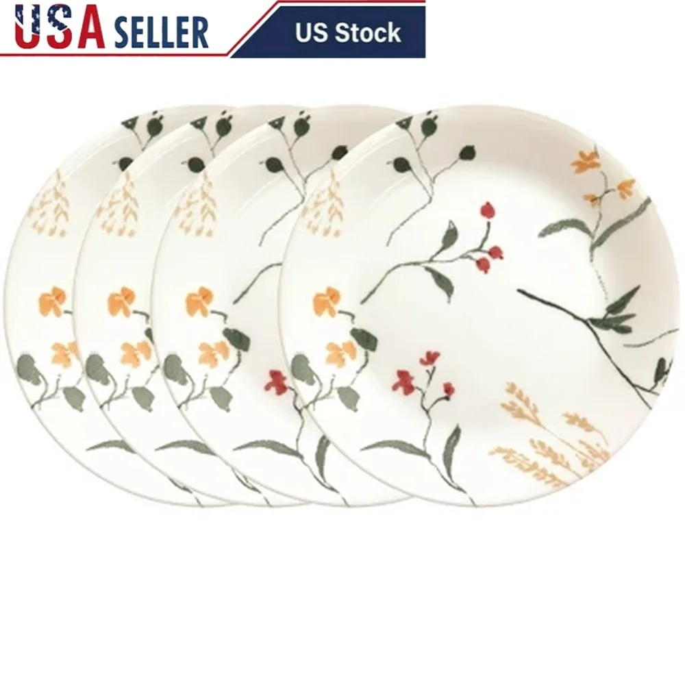 

4 Pack 8.5 Inch Vitrelle Wildflower Round Plates Dishwasher Safe Eco Friendly Durable Space Saving Design Service 4