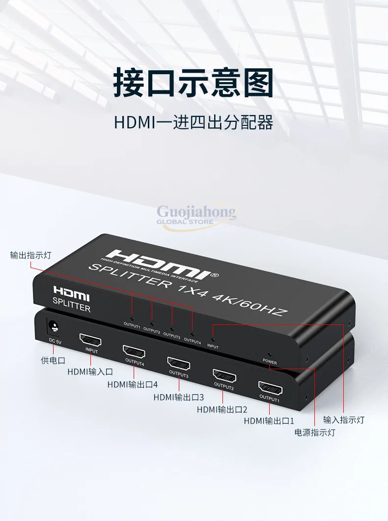 2.0v 4K60Hz high definition 1x4   splirrer, one-to-four simultaneous display