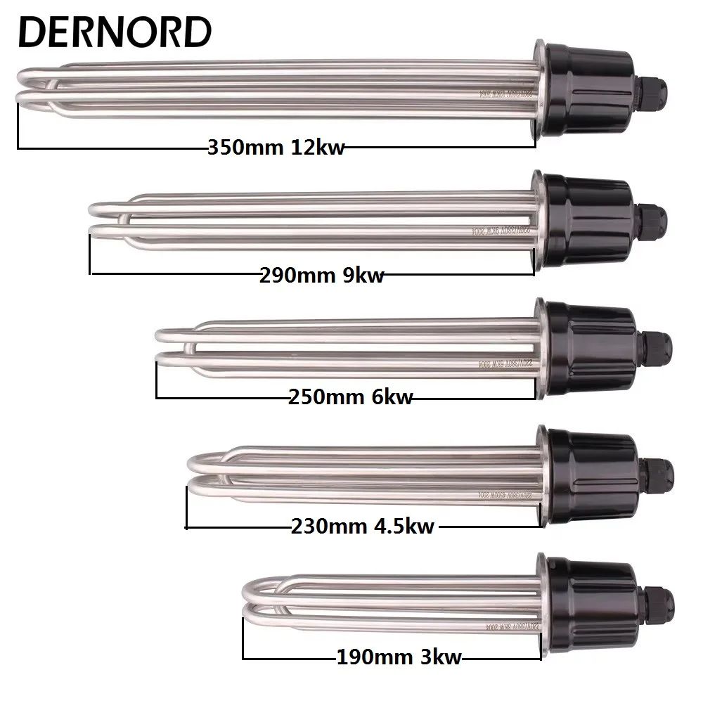 DERNORD 2 Inches Tri-Clamp Brewing Heating Element SUS304 3/4.5/6/9/12kw Immersion Water Tubular Electric Heater 220V 380V