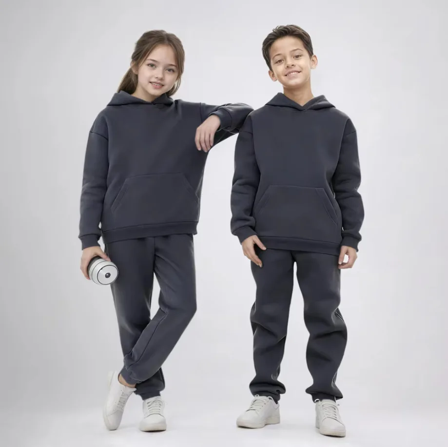 

In Stock! 2026ss European and American Style Children's Solid Color Hooded Sweatshirt Set, Children's Sports Two-piece Set