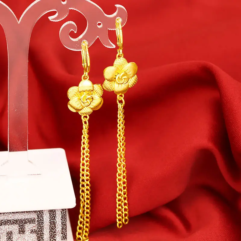 

Luxury 24K 9999 Pure Gold real gold New fashion ladies stud earrings fringed earrings