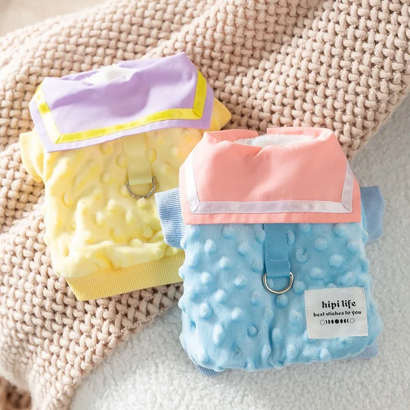 

Отложной воротник, одежда для собак, пальто, тянущаяся одежда для домашних животных, модный теплый костюм бишона для маленьких собак с мультяшным рисунком, осенне-зимние маски