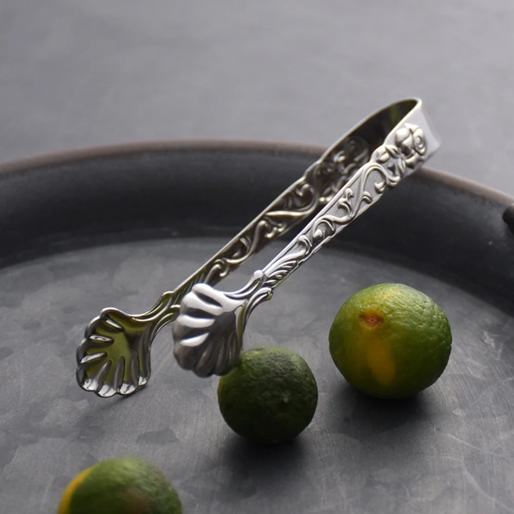 

Durable Stainless Steel Mini Tong Embossed Rose Pattern Ice Cube Clip Sugar Cube Tong Kitchen Gadget Barbecue Accessory