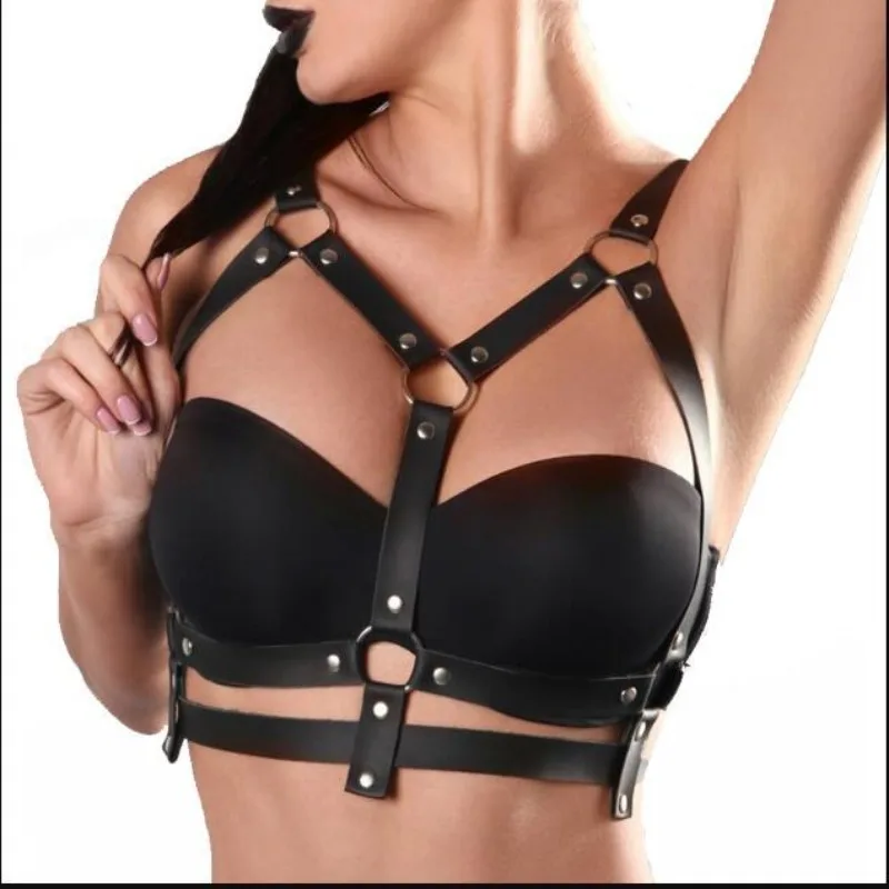 

OkayM PU Leather Women's Adjustable Belt Underwear Sexy Bondage Lingerie Gothic Suspenders Straps Rock Carnival Costume