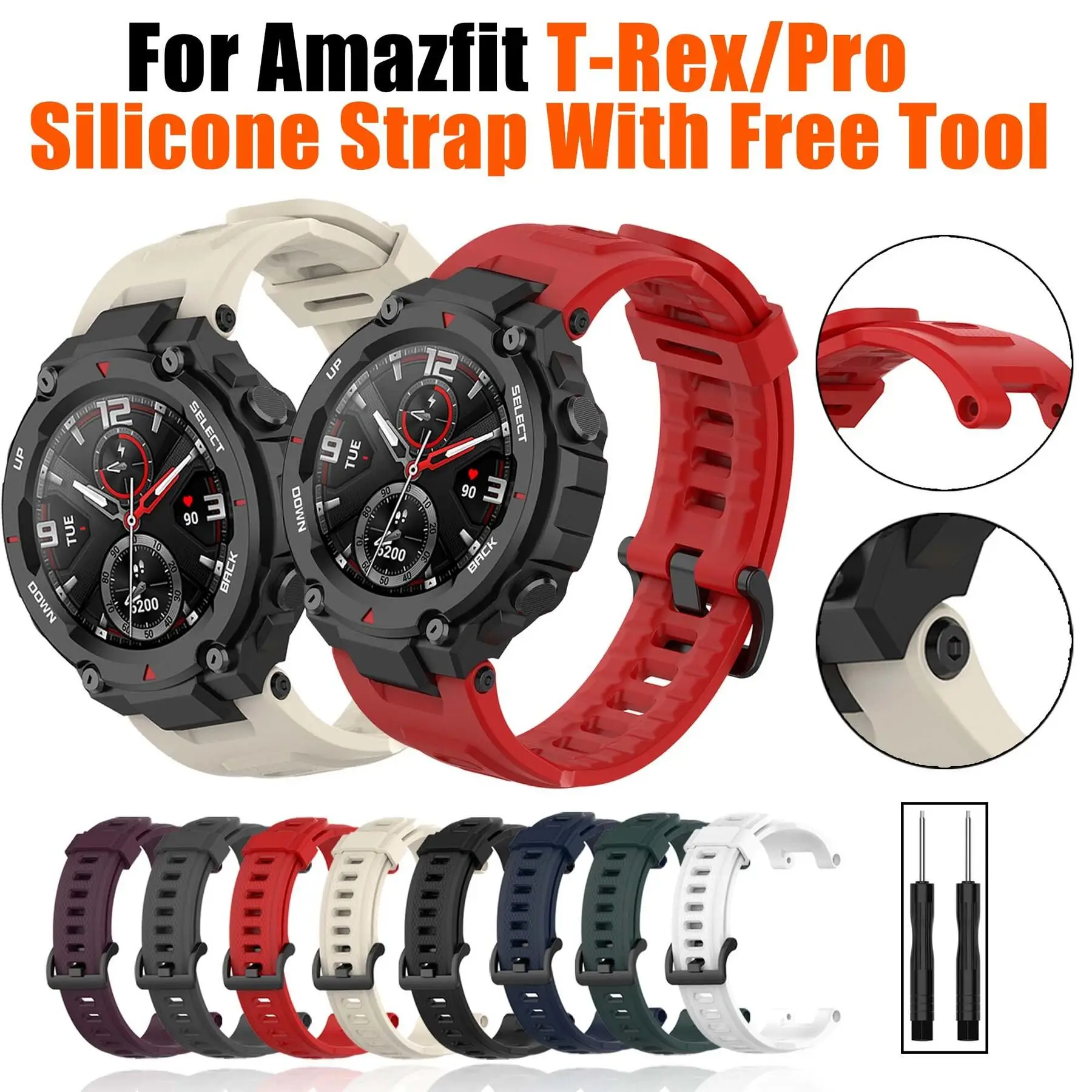 Silicone Bracelet Straps with tool for Huami Amazfit T-REX Sport wristband Watchband for Xiaomi Huami Amazfit T-rex Pro Correa