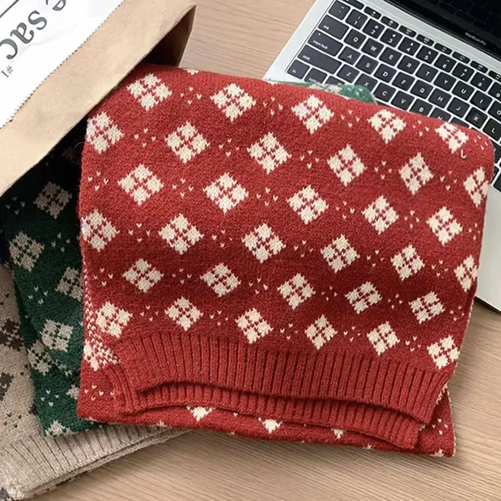 

Милые шарфы со снежинками и принтом, зимний теплый двусторонний вязаный шарф, вязаный шарф на шею, подарок для пары