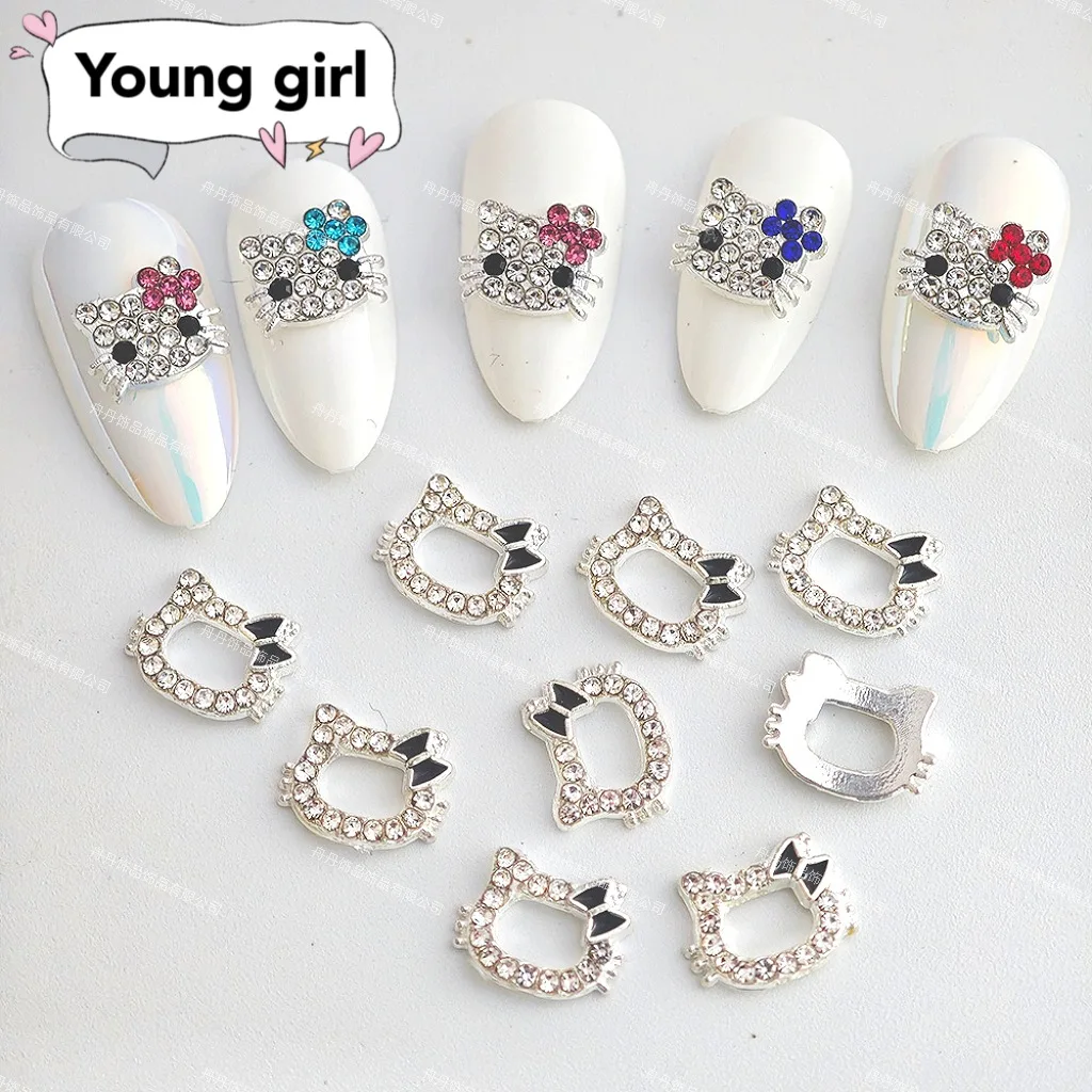 10 Stück Nagelzubehör Katie Katze Legierung voller Diamant japanische Cartoon süße Katze Schmuck Design Nageldekoration