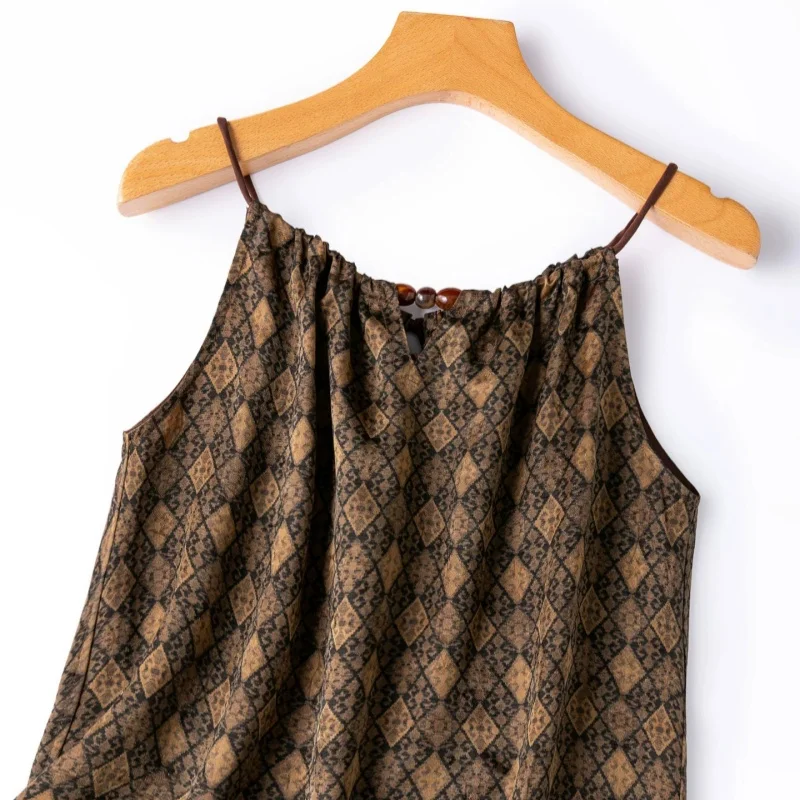 Birdtree, 100% Silk Print Tank Top, Sleeveless Jacquard Satin Vest, Women Floral Luo Xiangyunsha Tops, 2026 Autumn New T68726JF