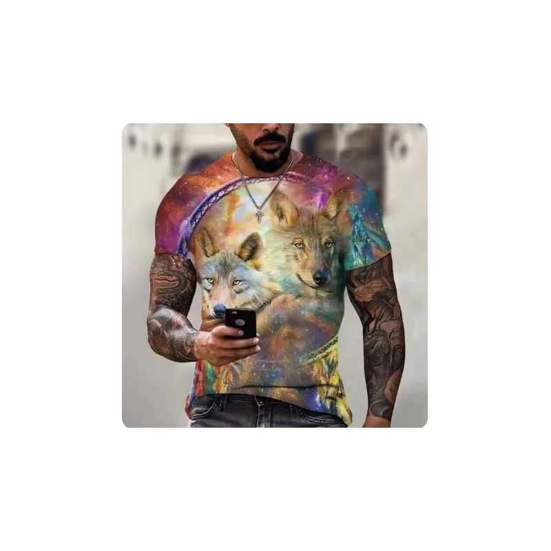 

Mens Wolf T Shirt For Animal Print Short Sleeve Top 3D Printed Fashion Casual Street Man's T-shirt Men Trend Vintage Clothing