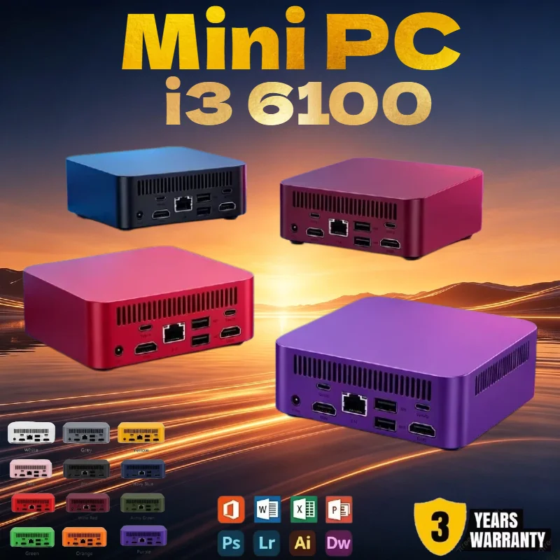 Mini PC Intel Core i3 6100 Compact Pocket Desktop 16GB RAM Optional 1TB 2TB SSD BT5.2 WiFi6 4K HD Student Study Office PC