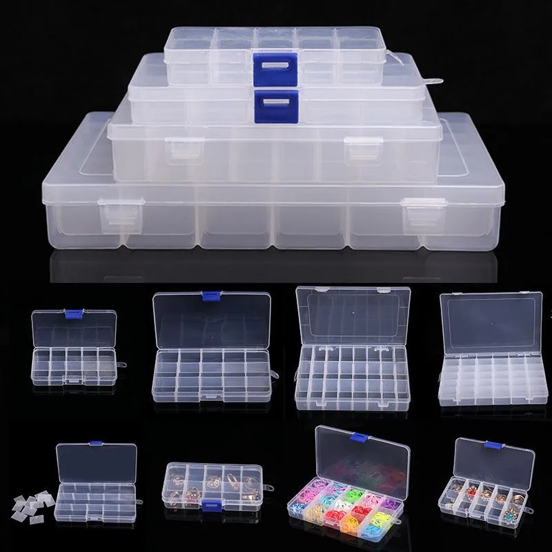 Transparent Plastic 10/15/24/36 Grid Storage Box Jewelry Beads Pills Screw Organizer Container Case Storage Boxes Best Celling