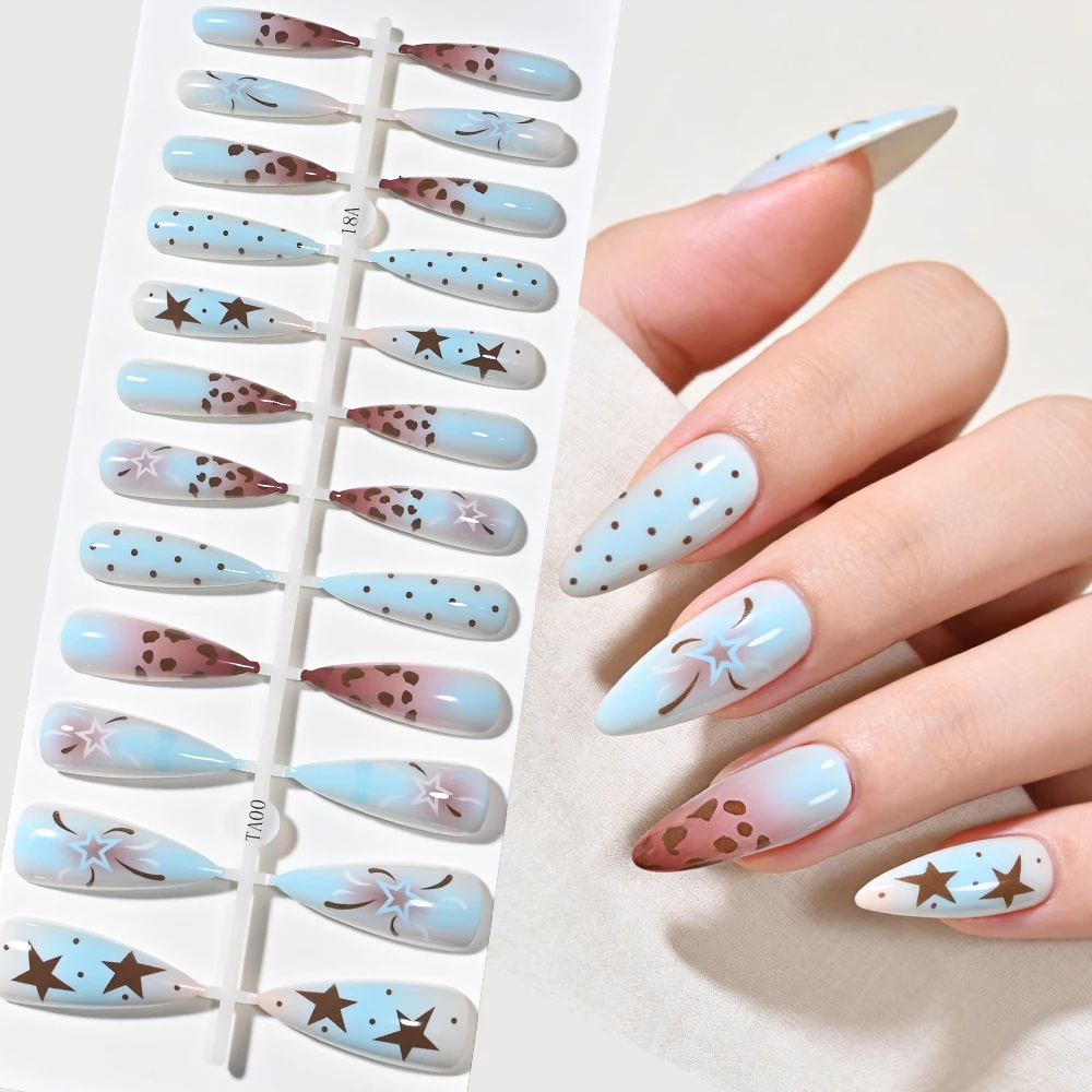 120 Stück vorgefertigte Kunstnägel mit Leopardenmuster, lange Stiletto-Form, weiche Gel-Press-On-Nägel mit gemischten Mustern, Y2K, süße, coole künstliche Nägel – Detail 6