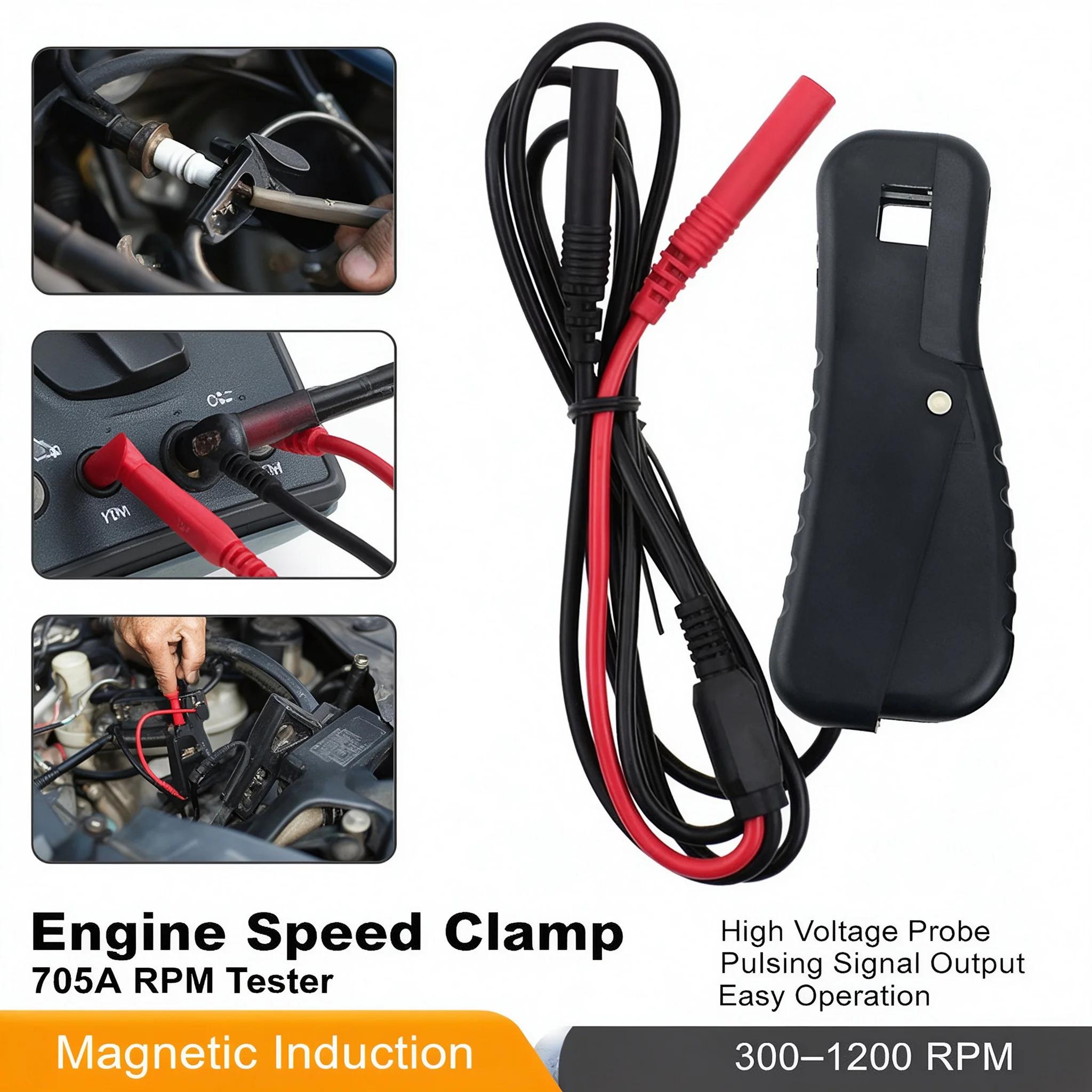 HOLDPEAK Inductive Signal Pick Up RPM Clamp for Spark Plug Wire 10-400Hz Sensor Adapter for Automotive Engine Meter Oscillograph