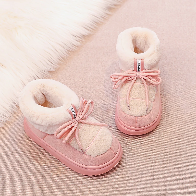 

2025 Hot Selling Childrenshort plush flat thick-soled girl snow boots, Easy to Wear Comf ortable Warm Thicker round Toe Booties