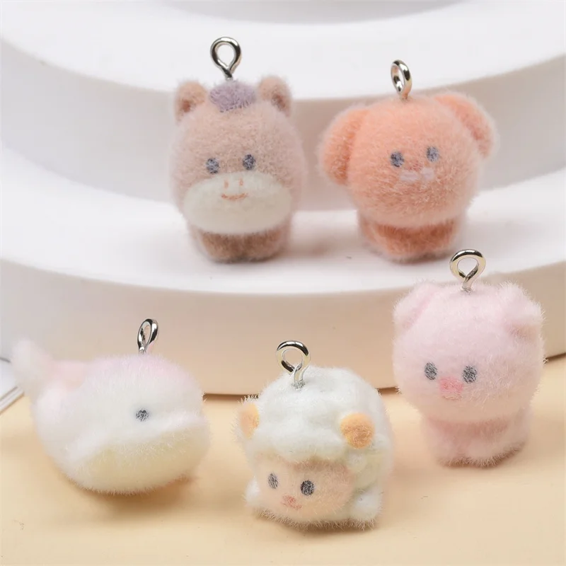 Winter style 30pcs/lot color Flocking effect animals cartoon dogs sheep pig shape resin dolls beads diy jewelry accessory