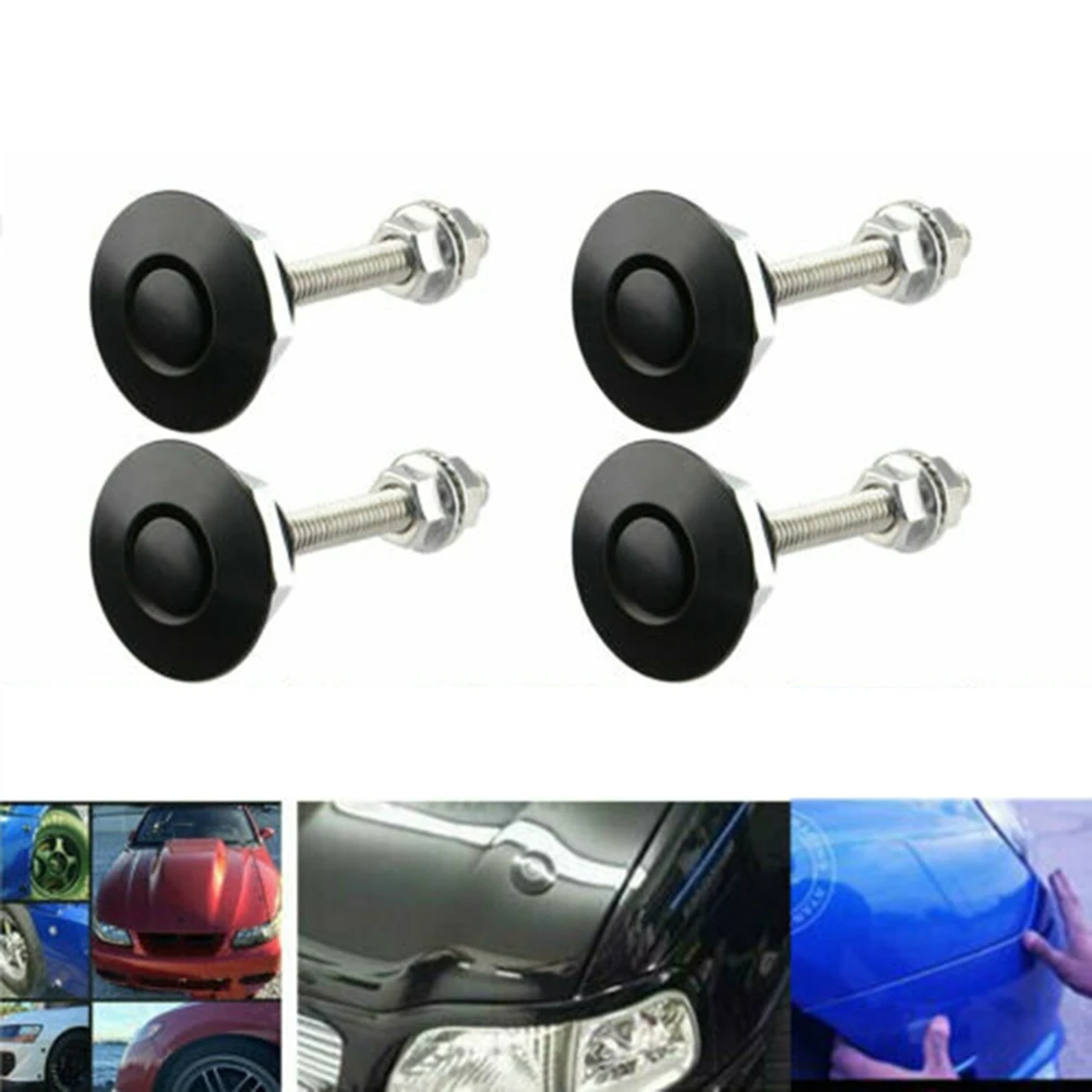 4PC Push Button Quick Release Hood Bonnet Pins Lock Clip Car Bumper Latch Kit EA