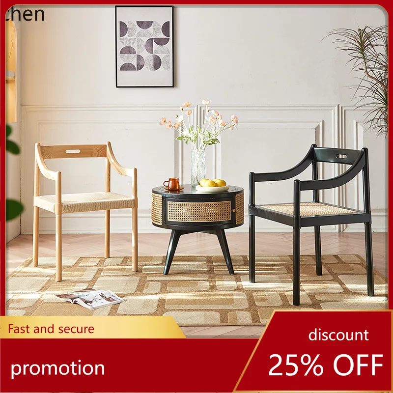ZML Solid Wood Dining Chair Table Chair Home Cafe Rattan Cushion Backrest Chair