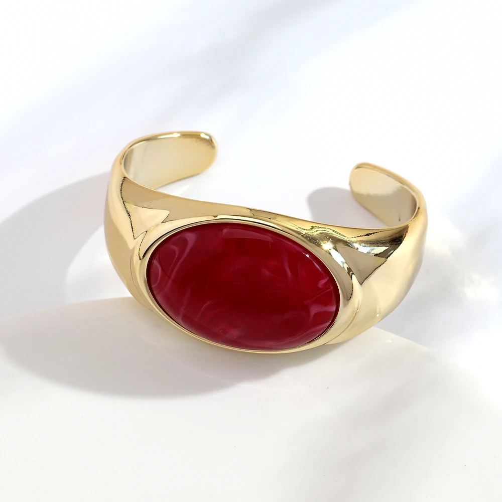 Modische Acryl-Armreifen mit goldenen, breiten, eingelegten Steinen, elegante, auffällige, geometrische Armreifen für Damen, Party-Schmuck, Geschenke – Detail 8