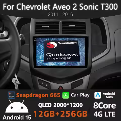Android 15 Car Radio For Chevrolet Aveo 2 Sonic T300 2011 - 2016 QLED 4G WIFI Multimedia Stereo Video Player BT 2DIN Qualcomm