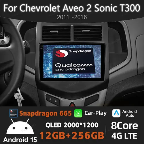 Imagen 1 del producto Android 15 Radio del coche para Chevrolet Aveo 2 Sonic T300 2011 - 2016 QLED 4G WIFI reproductor de vídeo estéreo Multimedia BT 2DIN Qualcomm
