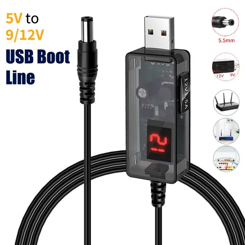 USB Power Boost Line Boost Converter With Indicator Light Dc 5V To Dc 9V/12V Step Up Module 1M USB Adapter Cable 2.1x5.5mm Plug