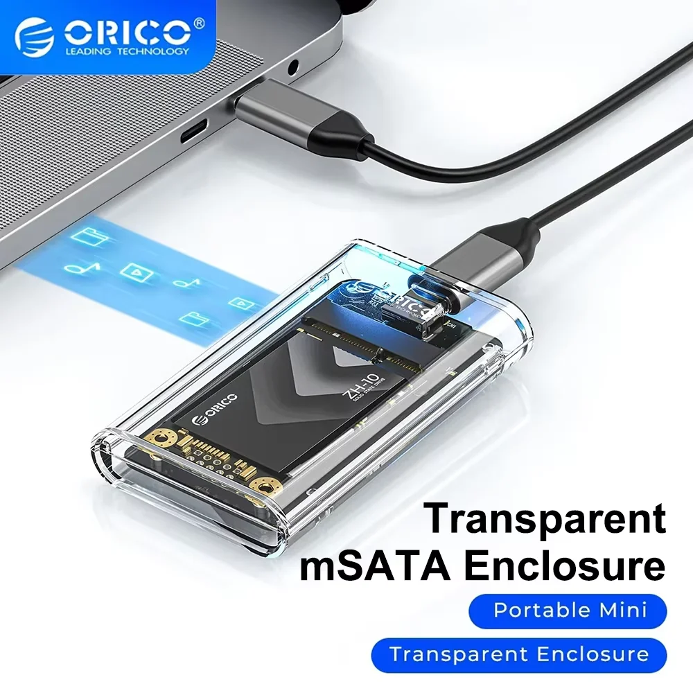 ORICO MSATA SSD Enclosure to USB C 3.2 Gen1 SSD Case Adapter 5Gbps Transparent External Adapter for MSATA NGFF SSD Box PC Laptop