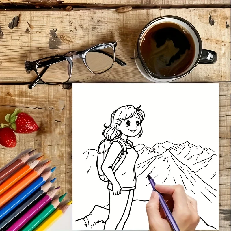 28 Pages Cute Girl's Day Coloring Book for Adult Stress Reduction | Colouring Book for Stress Relief and Mood Reduction