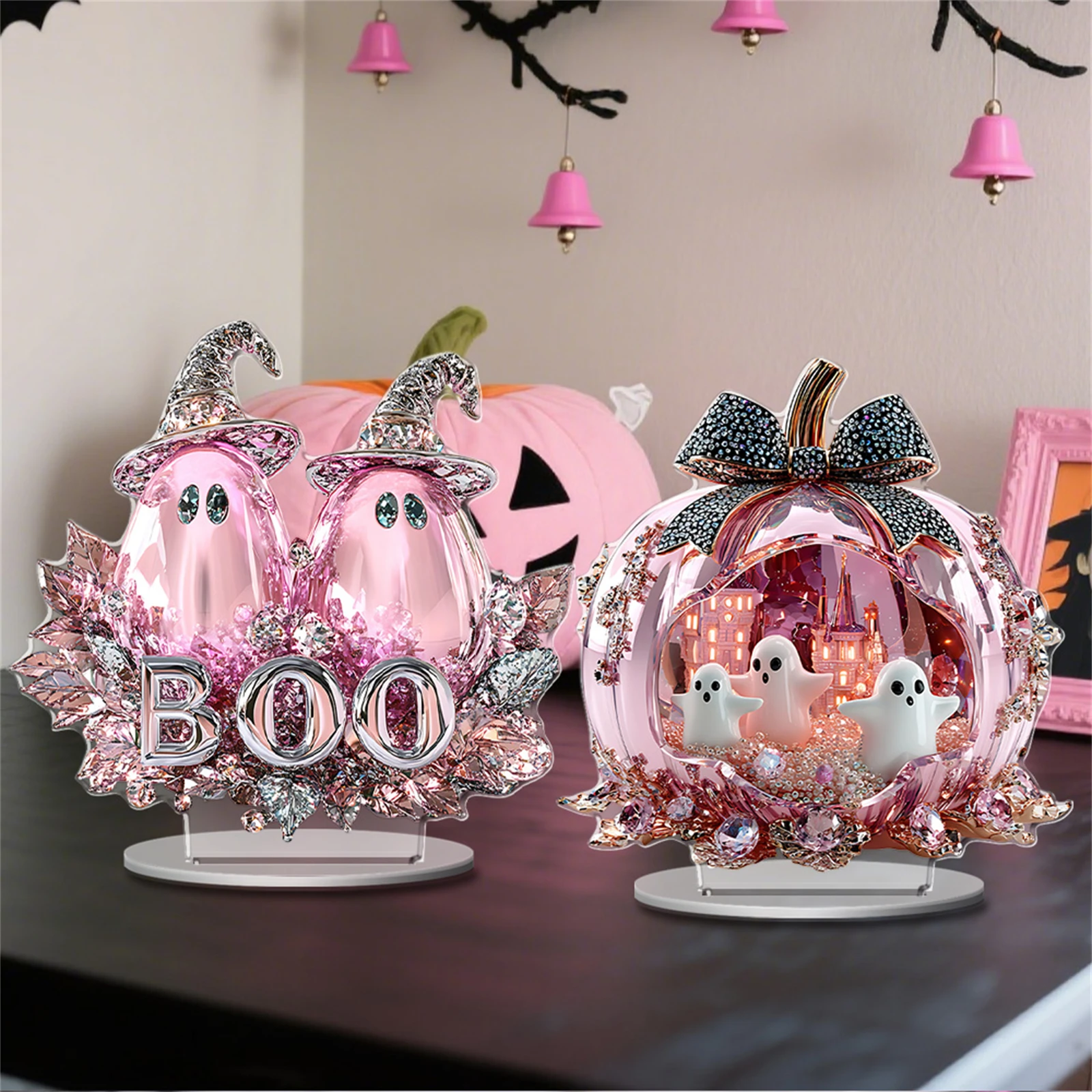 زينة حفلات الهالوين مخيف أكريليك كريستال شبح 2D تمثال مسطح زخرفة الجدول محور للديكور المنزل