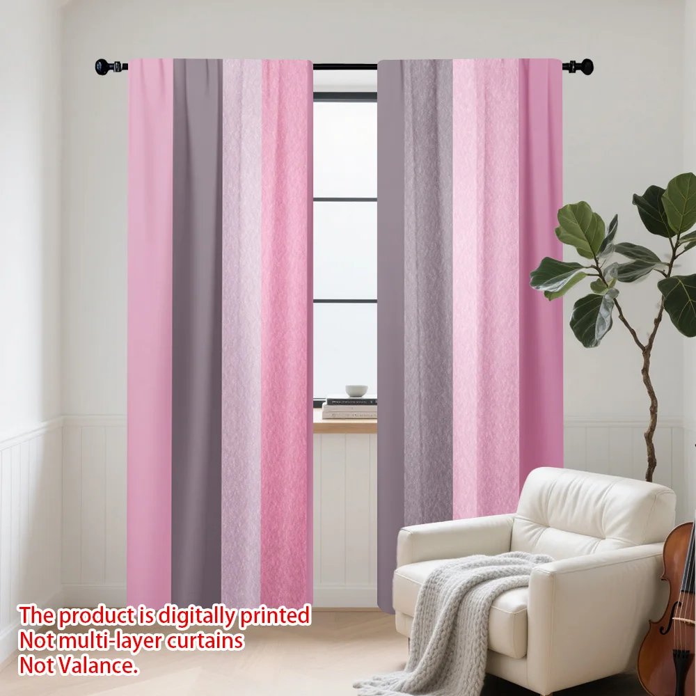 2PCS Digital Print Curtains Pink Gray Gradient Striped Modern Rod Pocket