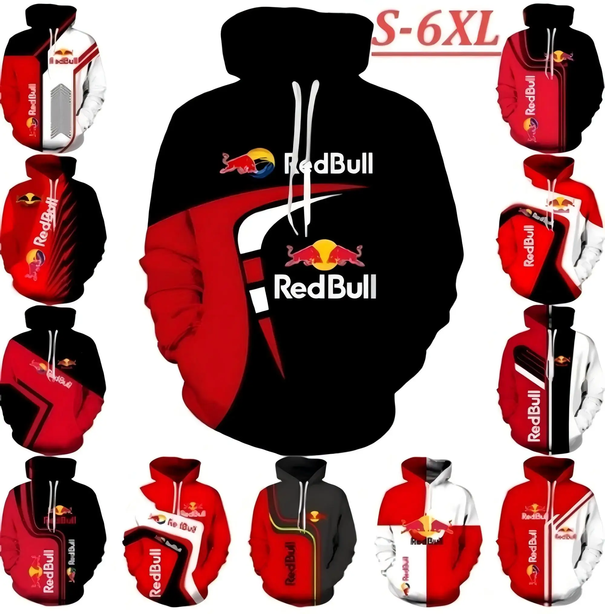 

2025 New Spring and Autumn Street Fashion Red Bull Sports Hoodie 3D Printed Men's Red Bull Racing Hoodie Outdoor Sports Hoodie