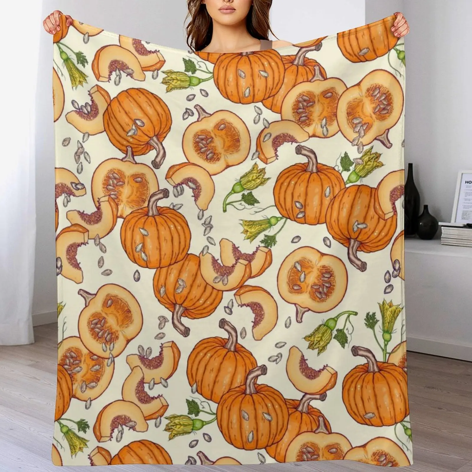 

lucky autumn pumpkin pattern Throw Blanket Soft Comfort Blanket for Reading Watching TV