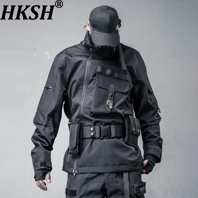 

HKSH весна осень новые мужские тяжелые функциональные куртки с капюшоном темные уличные шикарные повседневные модные пальто в стиле сафари топы HK11897