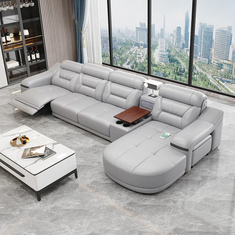 #Electric Recliner Villa Use Nordic Design Microfiber Leather Modular Adjustable Sponge-Filled L-Shape Living Room Cinema Sofas