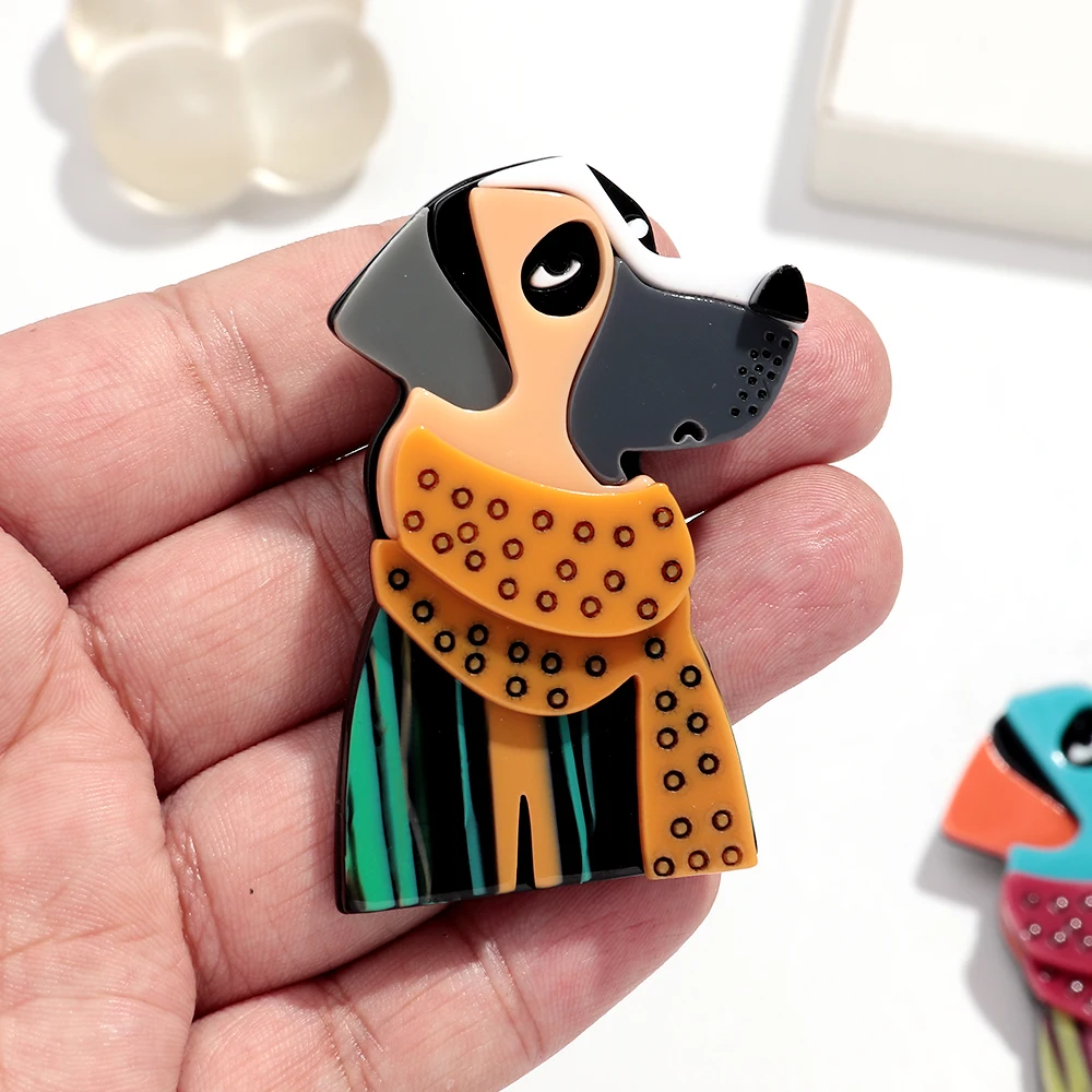 Neue Mode Acryl Bunte Schal Hund Broschen für Frauen Unisex Nette Tiere Spleißen Abzeichen Schmuck Geschenke Kleidung Zubehör – Detail 4