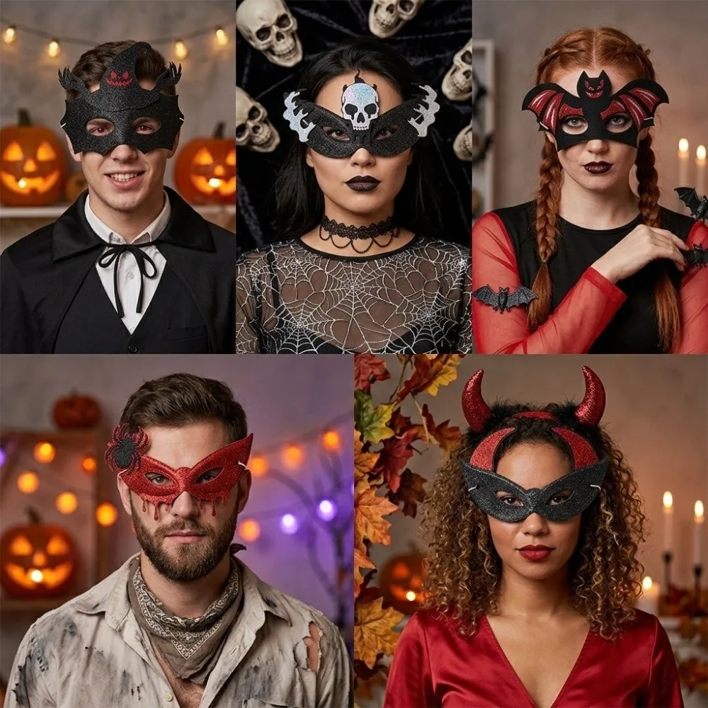 Funny Skull Half-Face Mask Bat Cosplay Masquerade Mask Fancy Prom Photo Prop Halloween Festival Party Mask Dress Up