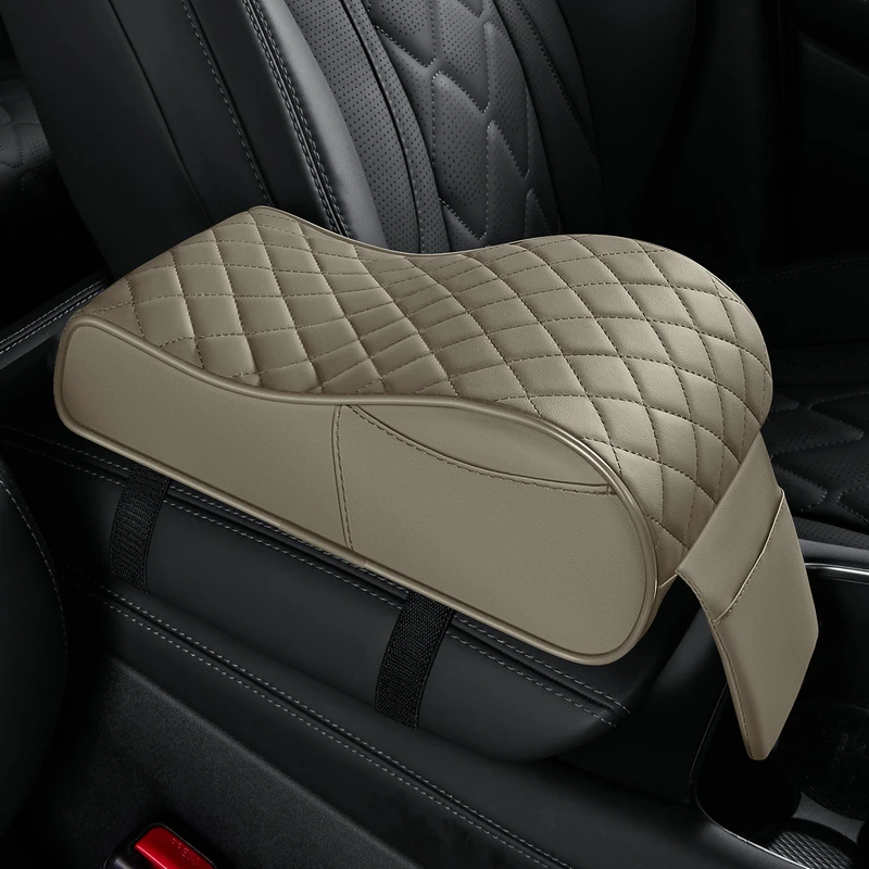 PU Leather Car Center Console Armrest Pad Ergonomic Curve Shape Tissue Pocket Storage Car Interior Accessories