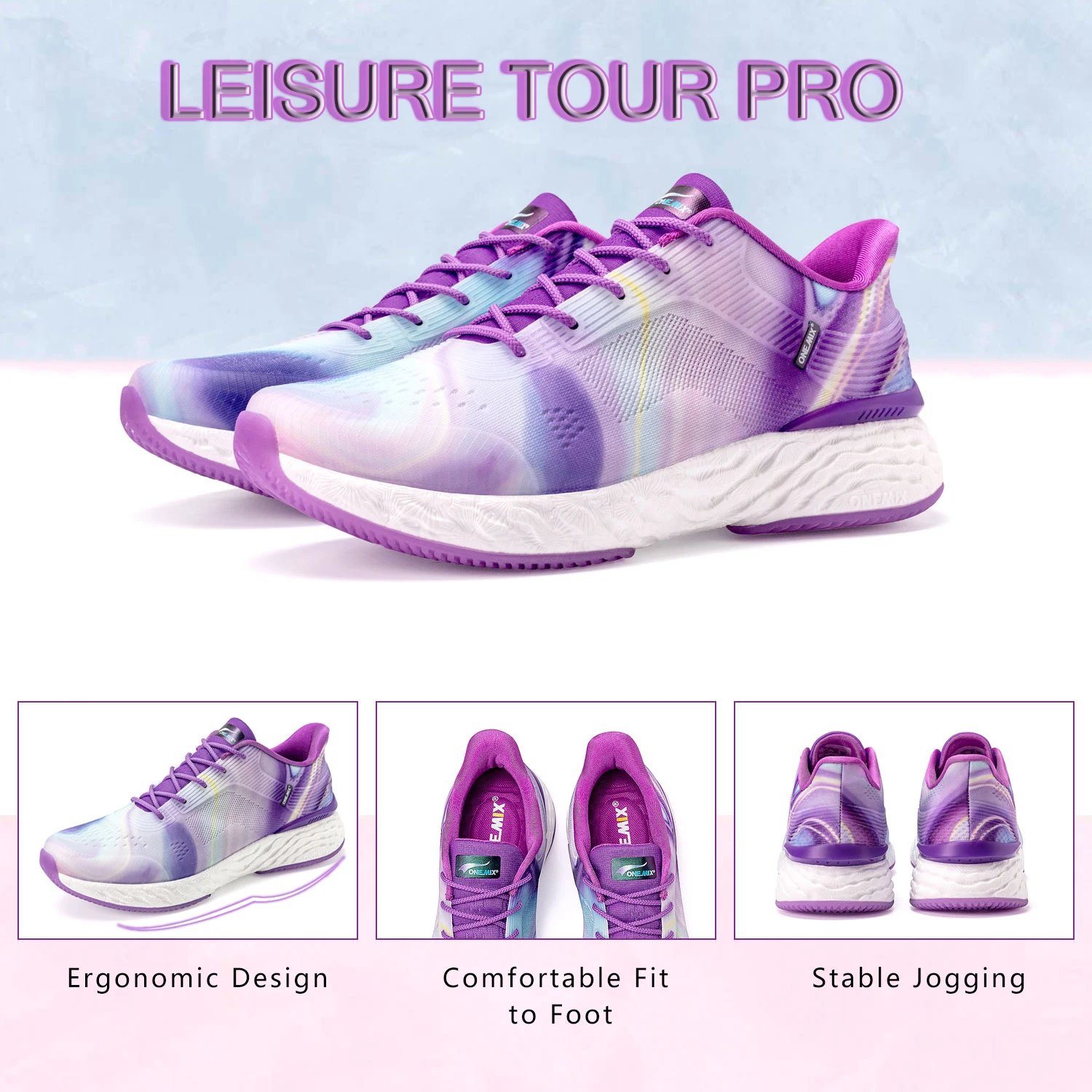 ONEMIX Fashion Gradient Running Shoes for Men Support Lightweight Breathable Purple Outdoor Sport Shoes Women Walking Sneakers