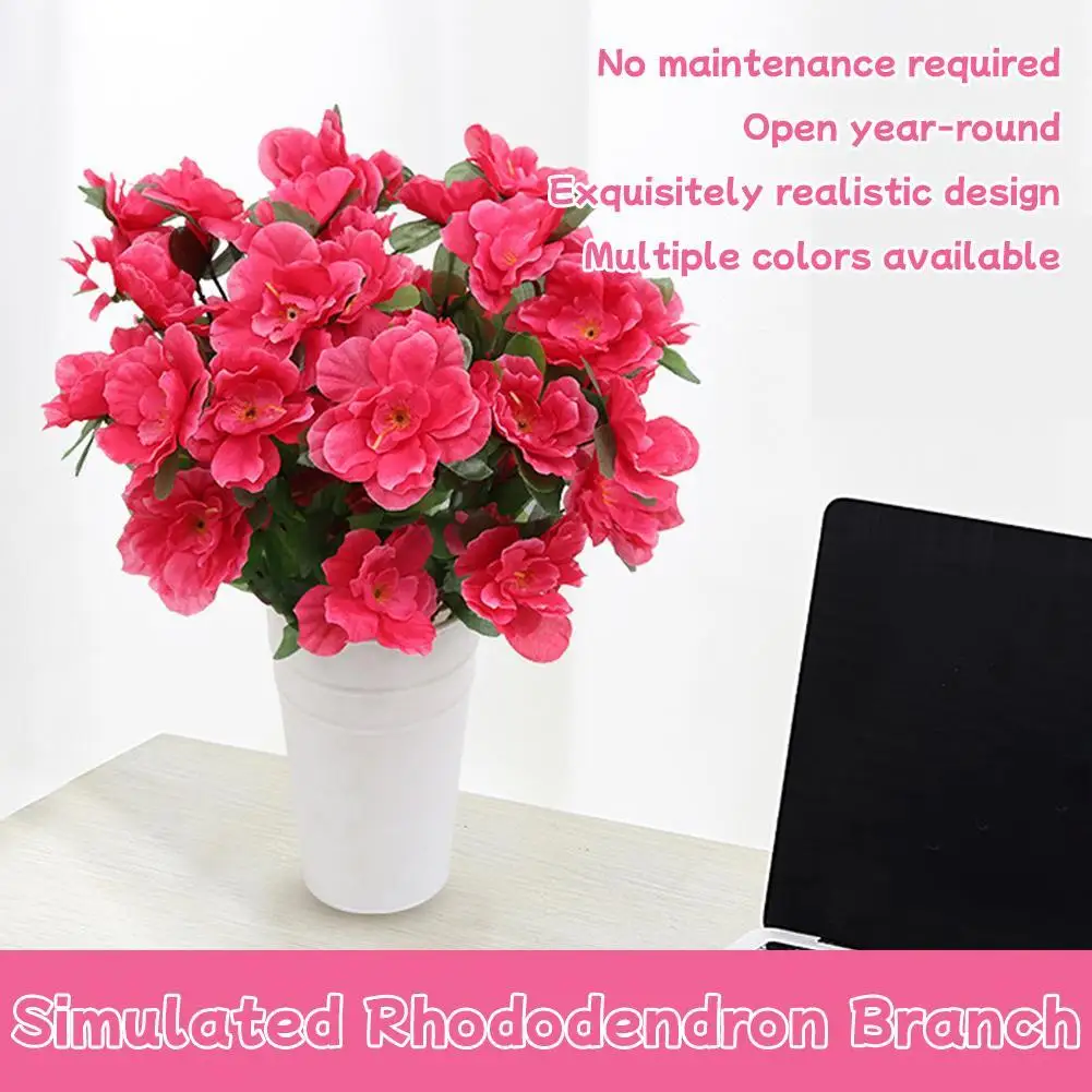 Ramas de Azalea Artificiales, Flores de Rododendro de Seda para Proyectos de Paisajismo, Decoración de Áreas Escénicas, Planta para Insertar en el Suelo