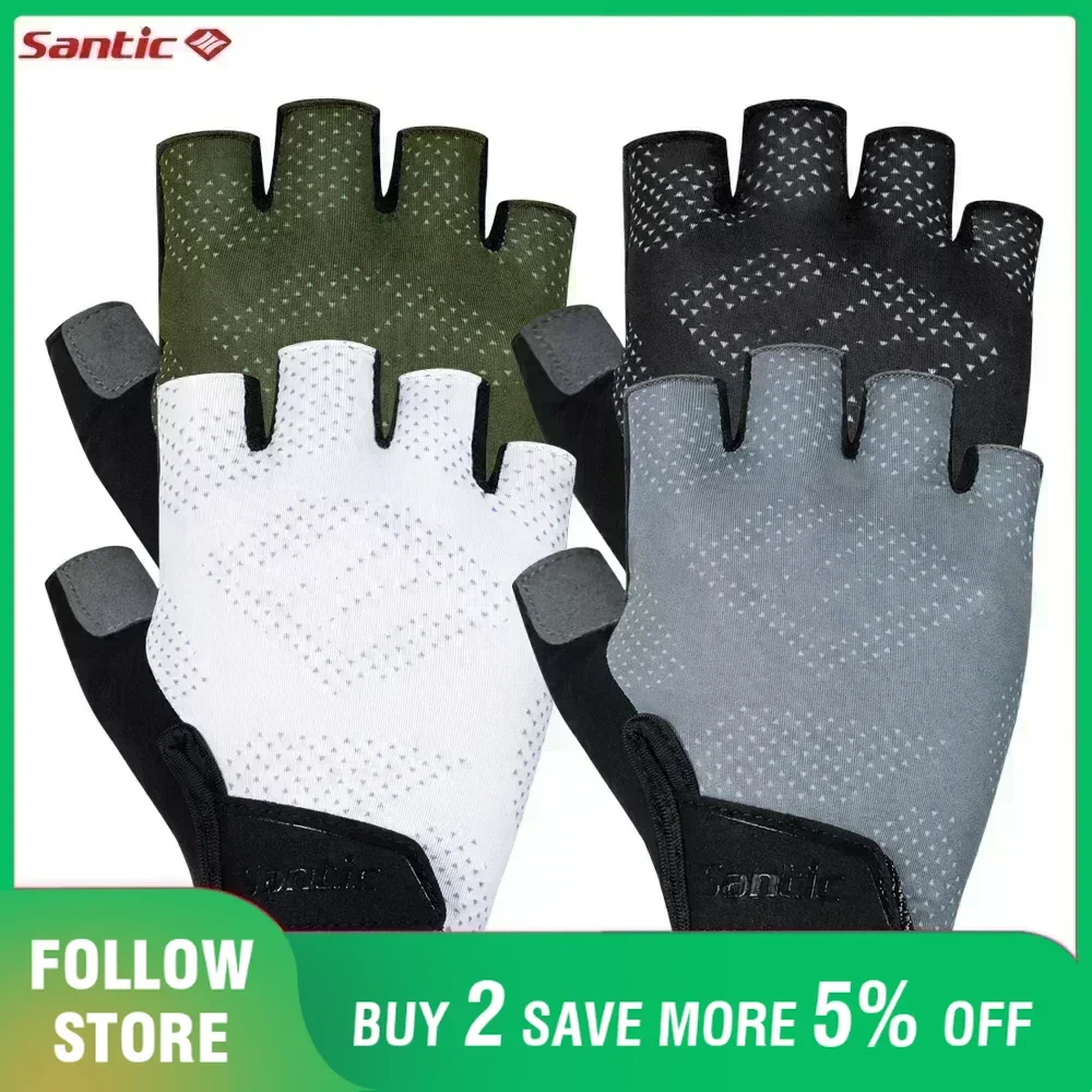 Santic 여름 사이클링 장갑, 충격 방지 패드, 체육관 훈련 손가락없는 장갑, 미끄럼 방지 통기성 전문 MTB 자전거 장갑